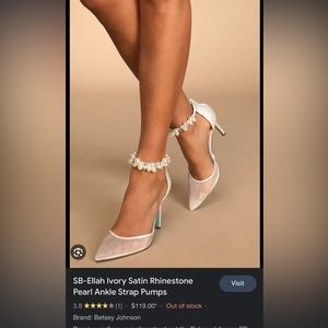 Ivory Satin Rhinestone Pearl Ankle Strap Pumps